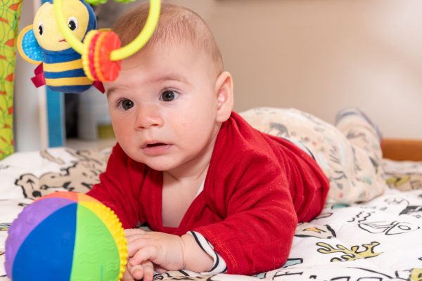 Distraction as a tool when baby hates tummy time