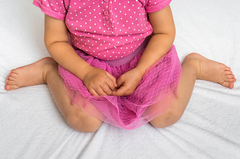 image showing a young girl in w sitting position with knees bent and feet out to the side
